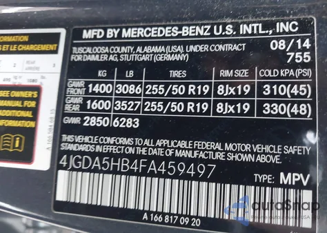 2015 Mercedes-Benz Ml 350 4Matic z USA, uszkodzony, nr VIN 4JGDA5HB4FA459497